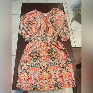 Vibrant Orange Paisley Long Sleeve Dress